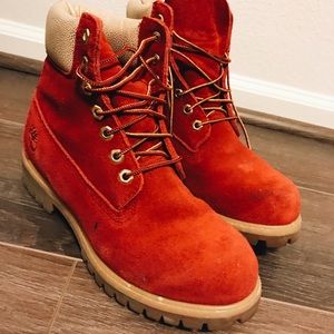 Red Special Edition Timberlands- Gold Laces